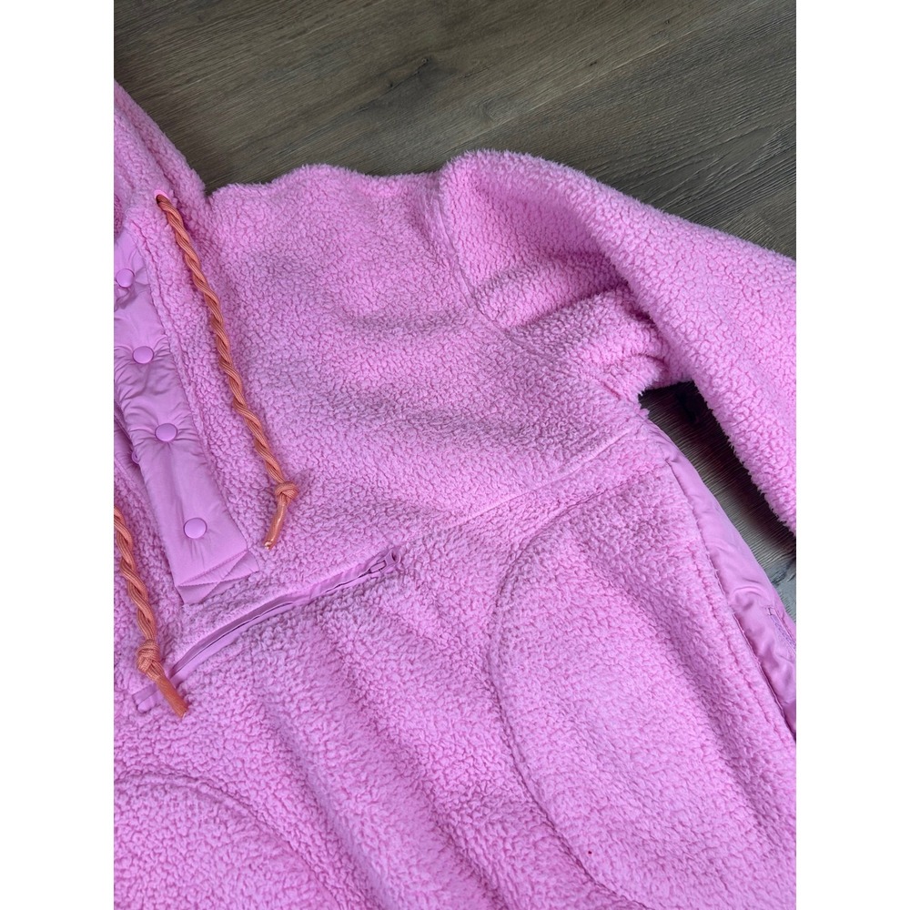 Altar'd State Pink Sherpa Fleece Hoodie Snap Zip Pullover Womens XS Oversized - Picture 4 of 9
